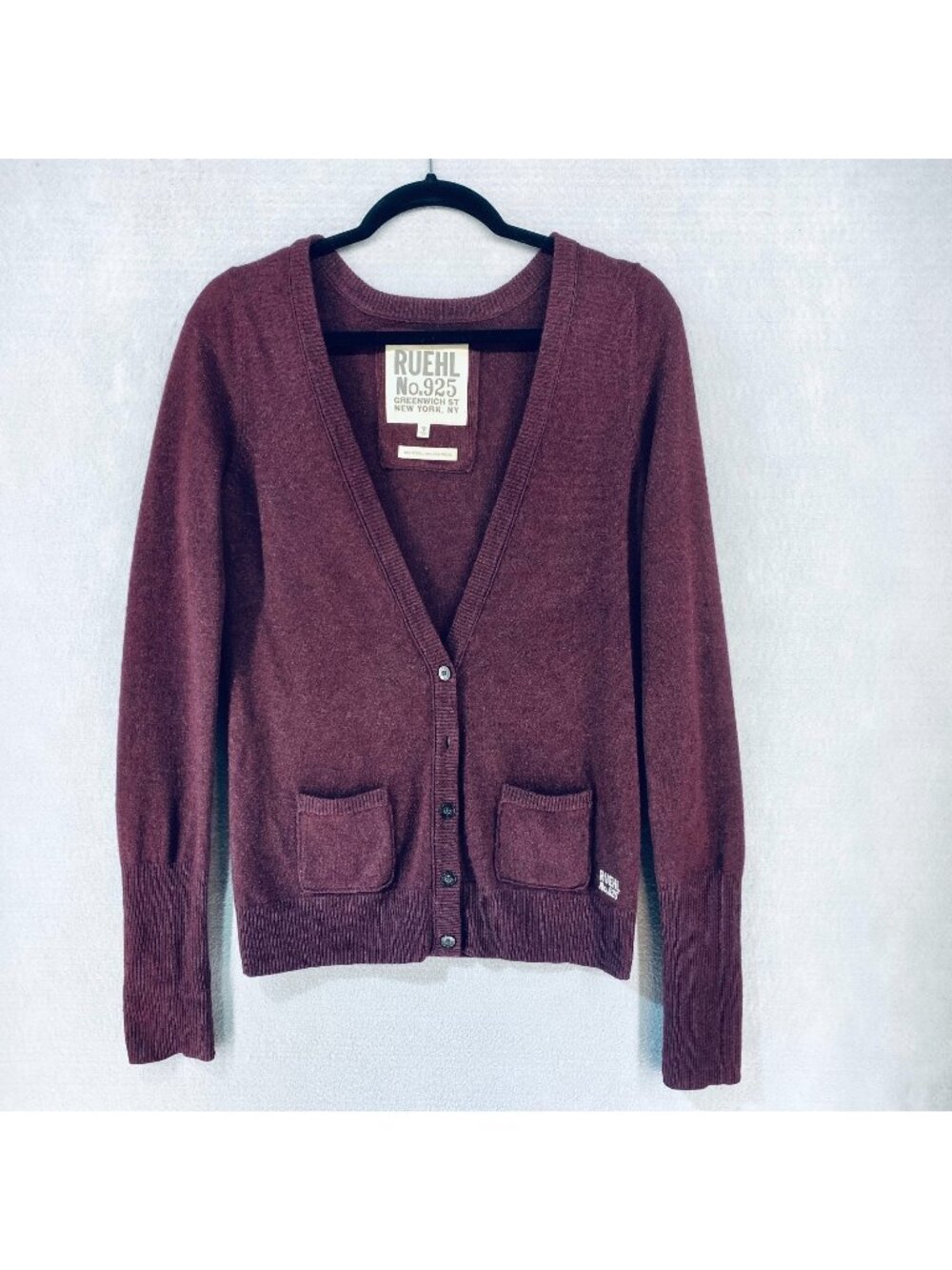 Ruehl 925 Womens Sweater M Burgundy Cashmere Wool Button Up Cardigan